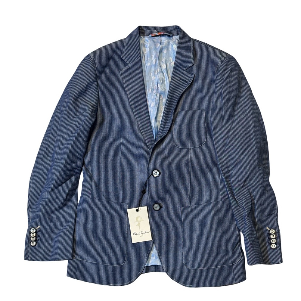 NEW Robert Graham boys M Medium blue stripe linen blend 2-button sport coat NWT
